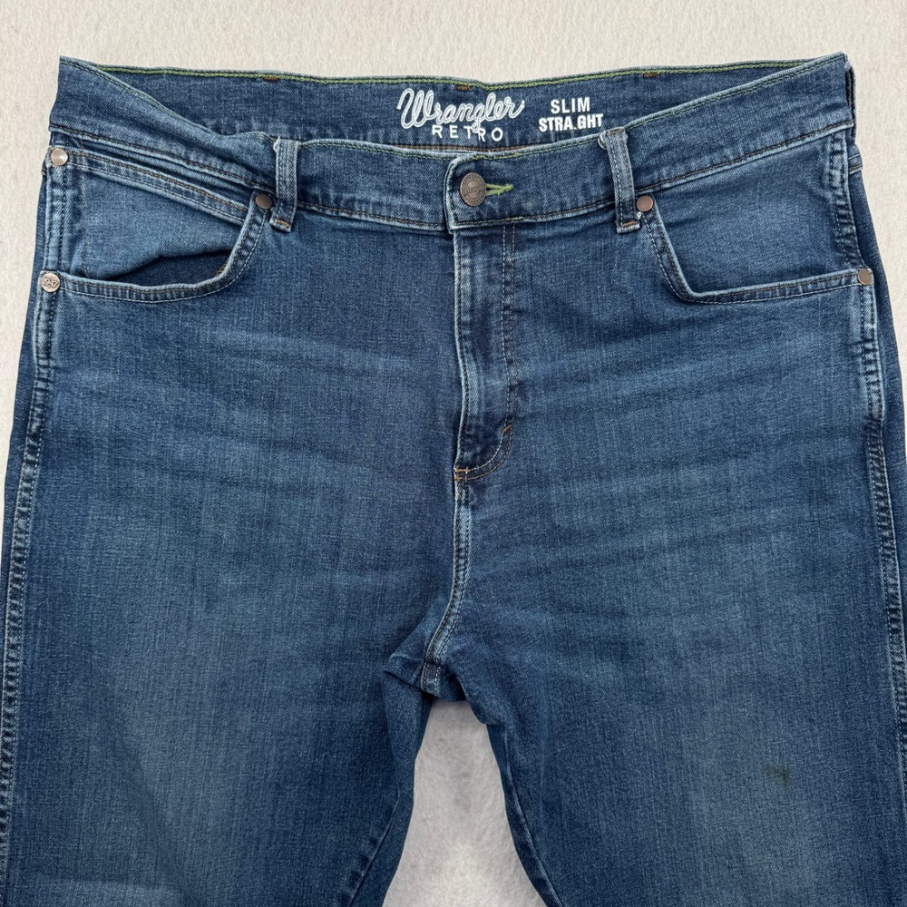 Wrangler Retro Slim Straight Jeans Mens 38x30 Blue Denim Western Workwear
